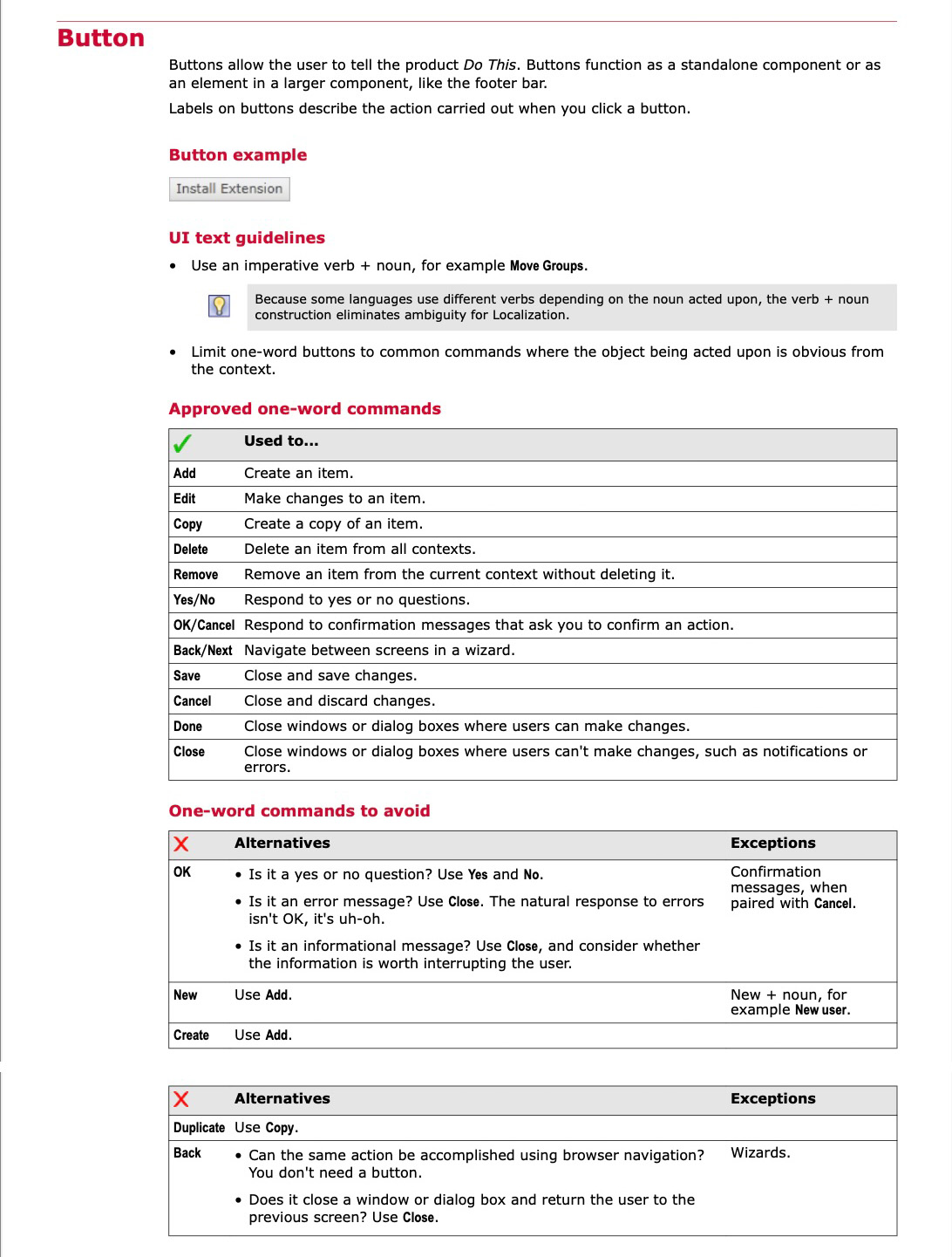 Button label guidelines
