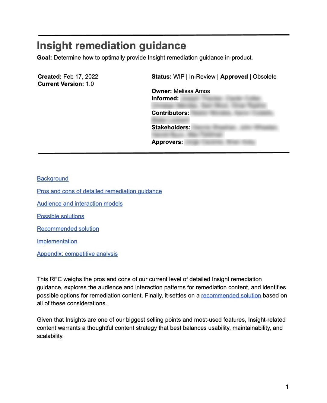Insight remediation guidance RFC
