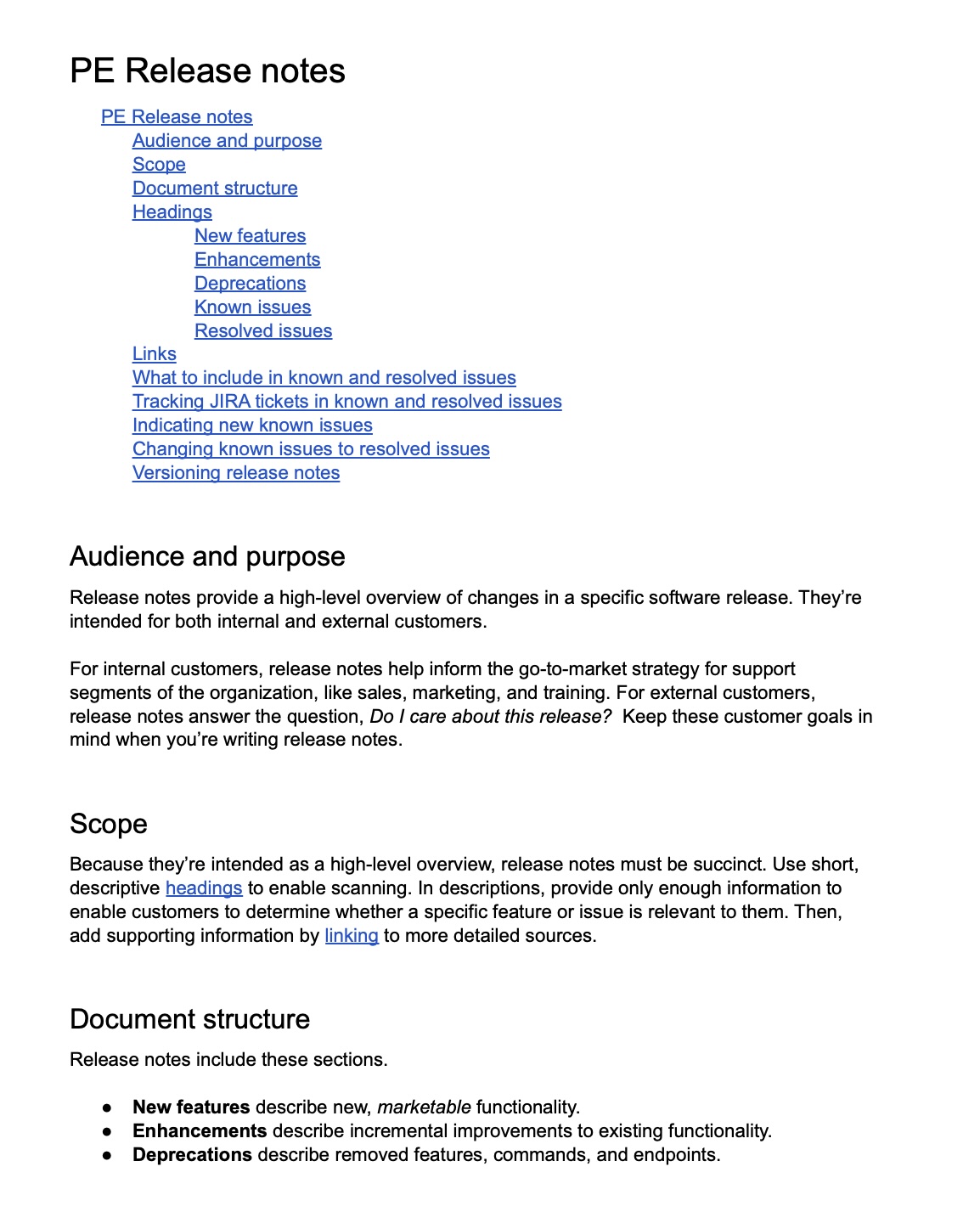 Release notes guidelines