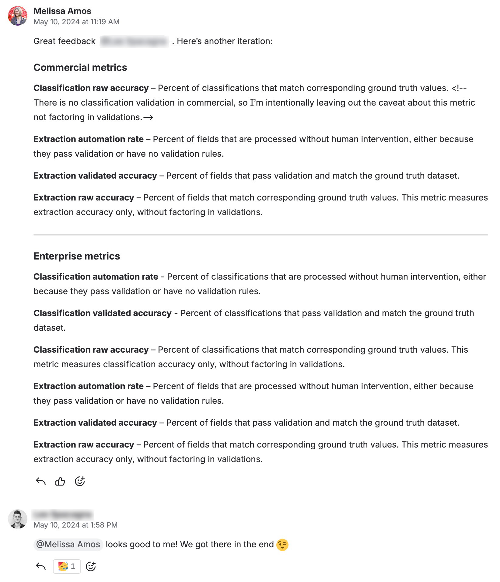 Accuracy metrics collaboration